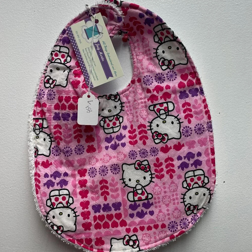 Handmade Pink baby bibb with kitty.
